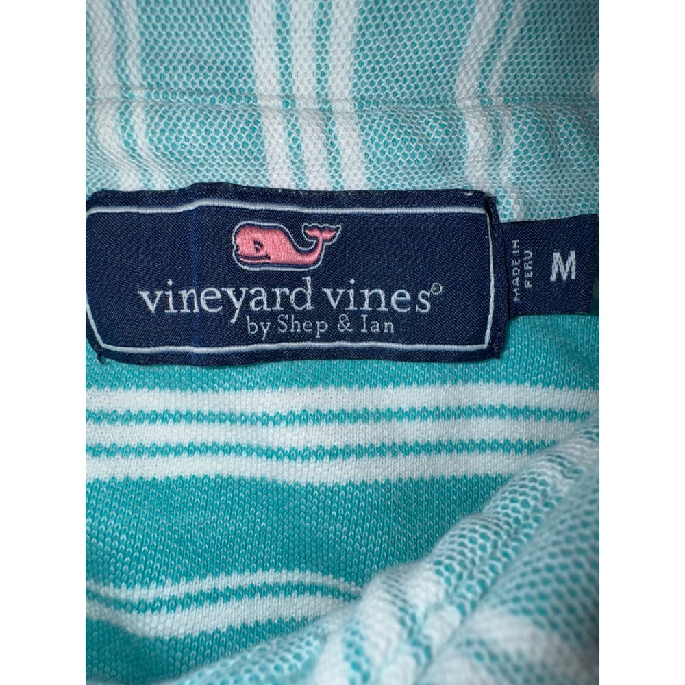 Vineyard Vines Mens Teal White Striped Pique Short Sleeve Polo Shirt Size M - Picture 3 of 6